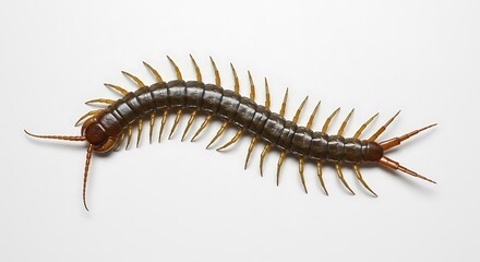 Detailed Studio Shot of a Centipede on a Clean White Background.