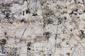 Vintage aged white wall with texture showing effects of weather and time. Background photo. Copy Space 