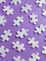 Naklejka premium White puzzle pieces scattered on a vibrant purple background
