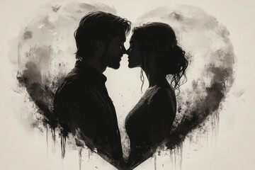 Couple kissing in heart formation.