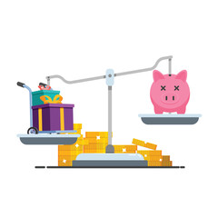 Shopping outweighs savings financial balance illustration