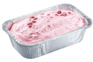 Pink raspberry ice cream in a foil pan