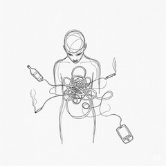 Addiction and Struggle: A Minimalist Line Art Collection