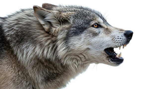 Fierce Wolf Profile: Detailed Close-Up of Snarling Face and Sharp Teeth