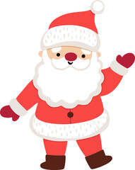 Vector cartoon Santa Claus waving hand clipart. Cute Christmas or new year symbol illustration for kids. Winter holiday father frost icon isolated on white background