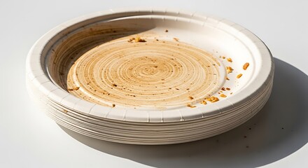 Dirty paper plate isolated on white background