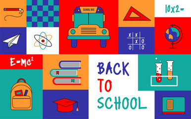 Back to school. Learning at school. Vector illustration. Bright geometric pattern. Banner, website, background
