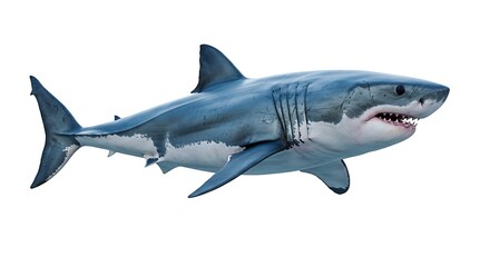 Naklejka premium Great White Shark Isolated, Showing Teeth and Gills, Against a White Background