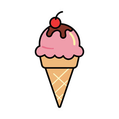 Deliciously Sweet Strawberry Ice Cream Cone Topped with a Cherry