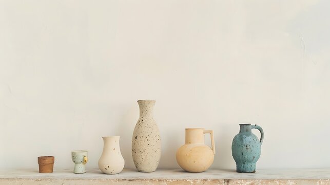 Collection of diverse ceramic vases and pottery displayed on a shelf