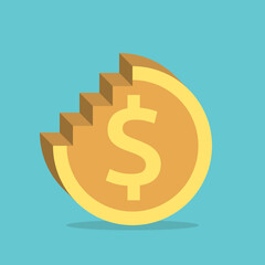 Dollar coin with steps. Saving, investment, money, wealth, growth, success, career, income and achievement concept. Flat design. EPS 8 vector illustration, no transparency, no gradients
