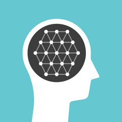 Head or brain in order. Formal pedantic mind, artificial intelligence, knowledge, memory, discipline, orderliness, information and neural connections concept. Flat design. EPS 8 vector illustration