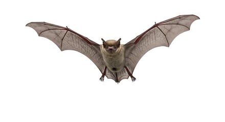 Fototapeta premium Isolated bat with wings spread wide, showcasing intricate wing membrane details against a white background