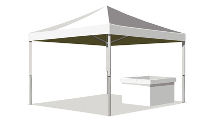 A white tent with a table and chairs arranged inside for an event..eps © zihad