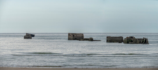 Asnelles-Sur-Mer, France - 08 08 2025:  Normandy landing blockhouse. Panoramic view of the...