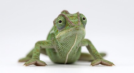 Fototapeta premium Juvenile Chameleon Portrait Against White Background
