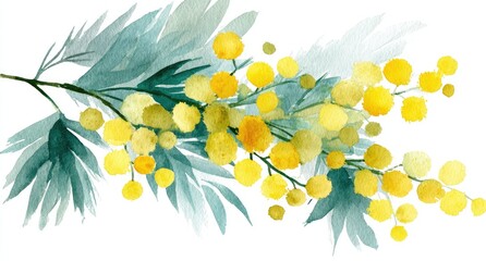 Watercolor mimosa branch