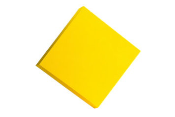 Bright yellow square shape isolated on transparent background, a geometric design element with a modern, clean, and vibrant aesthetic