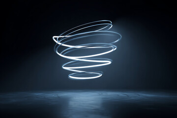 Glowing spiral light trail floating in dark abstract space, symbolizing motion, energy, futuristic design, and creative digital technology.

