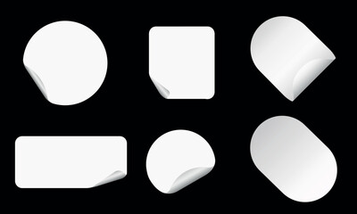 Paper sticker set, rounded square labels, adhesive paper tags vector