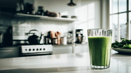 Green smoothie in modern kitchen