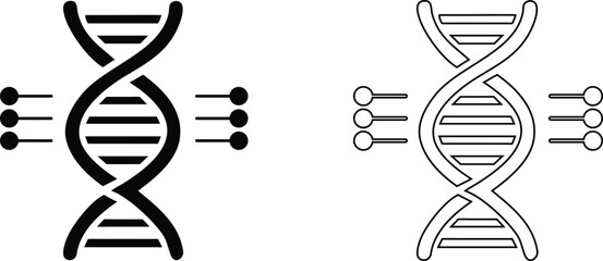DNA double helix icon vector, dna human genetic structure silhouette and line art illustration