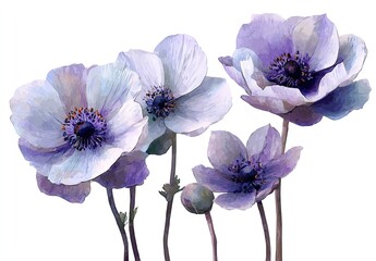 Delicate, pastel-colored anemones in a still life arrangement