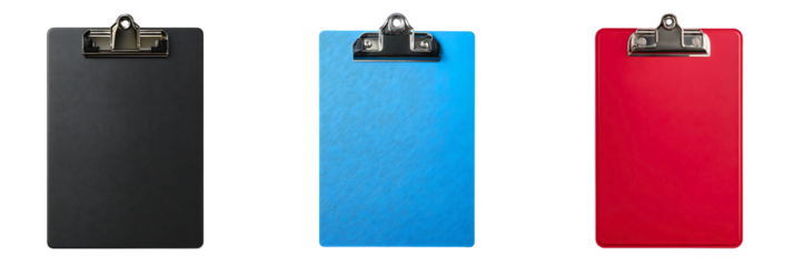 Set of black, blue and red clipboards isolated on a white or transparent background