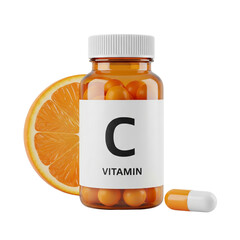 Vitamin C Supplement Bottle with Capsules and Fresh Orange Slice for Immune Health and Wellness