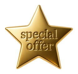Shiny golden star badge with embossed text "special offer".
