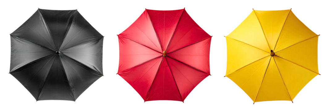 Set of black, red and yellow umbrellas isolated on a white or transparent background - Powered by Adobe