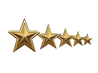 Golden stars metallic sheen isolated on a transparent background shiny glossy