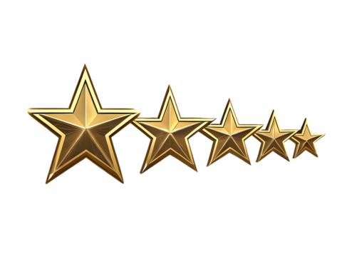 Golden stars metallic sheen isolated on a transparent background shiny glossy