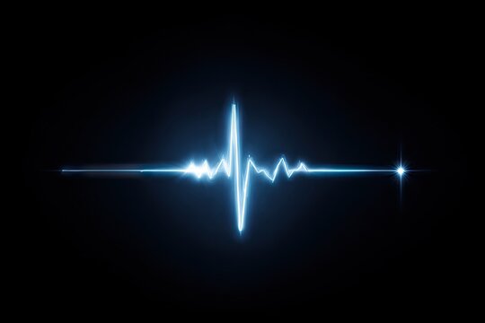 Glowing, light blue audio waveform on black background