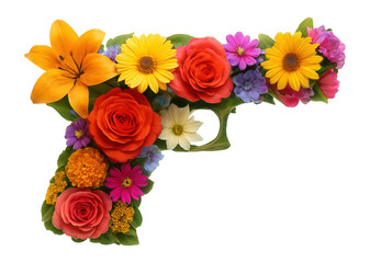 Fototapeta premium Collage of flowers arranged in the shape of a gun.