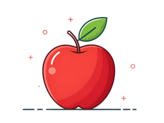 Red apple with green leaf and abstract elements isolated on a transparent background fruit