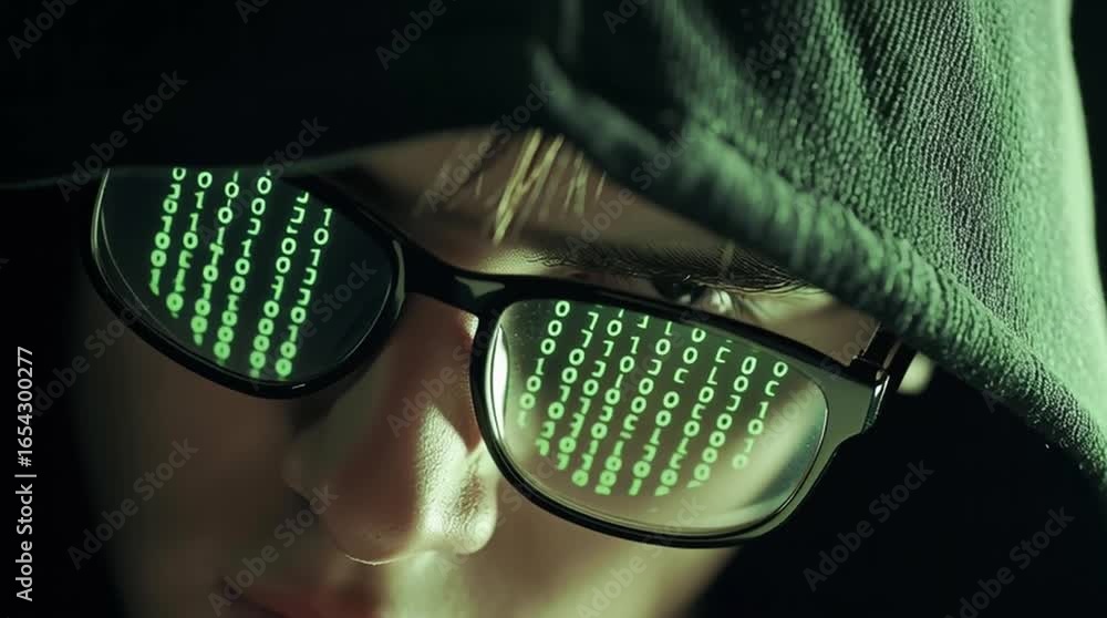 Poster introspective portrait of a modern male intellectual wearing advanced digital eyewear that projects 