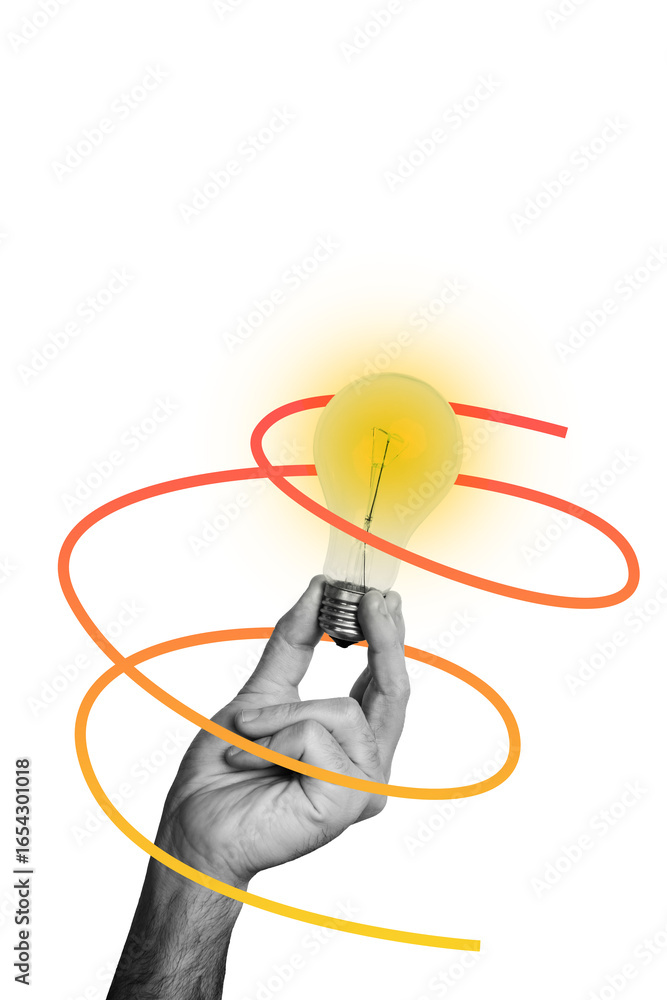 Poster vertical 3d poster composite image collage of challenge decision logic startup eureka finger gesture