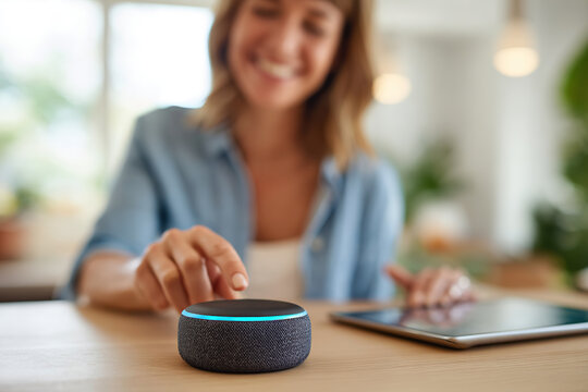 Smart home device in use at a cozy indoor setting during daytime - Powered by Adobe