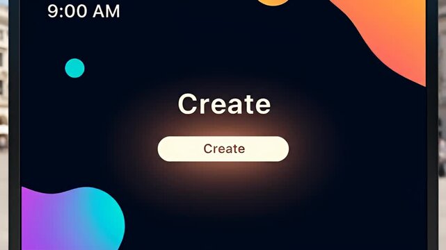 An app interface on a screen displaying "Create" with colorful fluid graphics