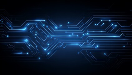 Abstract blue circuit board with glowing lines and lights