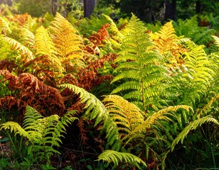 Autumn Ferns Sunlit Forest