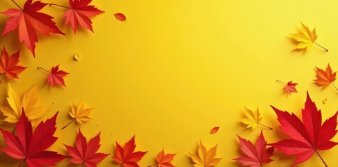 Abstract swirling autumn leaves, yellow backdrop, floral accents , leaves, ornate