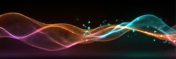 Abstract design of glowing, wavy lines with glittering particles
