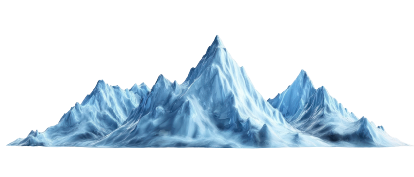 Realistic Depiction Of Icy Mountain Range With Blue And White Hues Against Transparent Background