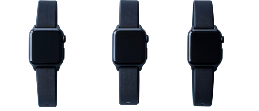 Three Smartwatches Displaying Different Angles Against Transparent Background
