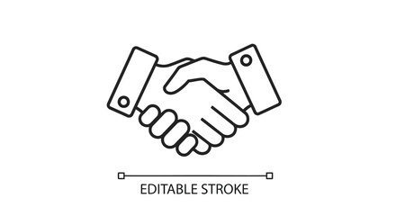 Handshake between two people isolated on white background, editable stroke
