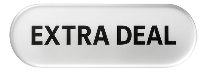 Glossy silver tag sticker featuring EXTRA DEAL promotion in bold black lettering, enticing retail discount offer on transparent background.