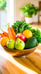 Fresh fruits and vegetables in a bowl
