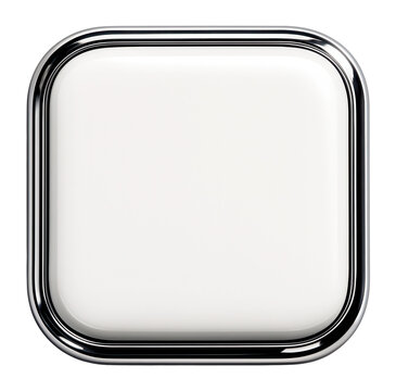 Glossy square button with rounded corners, chrome edge, and smooth white surface.